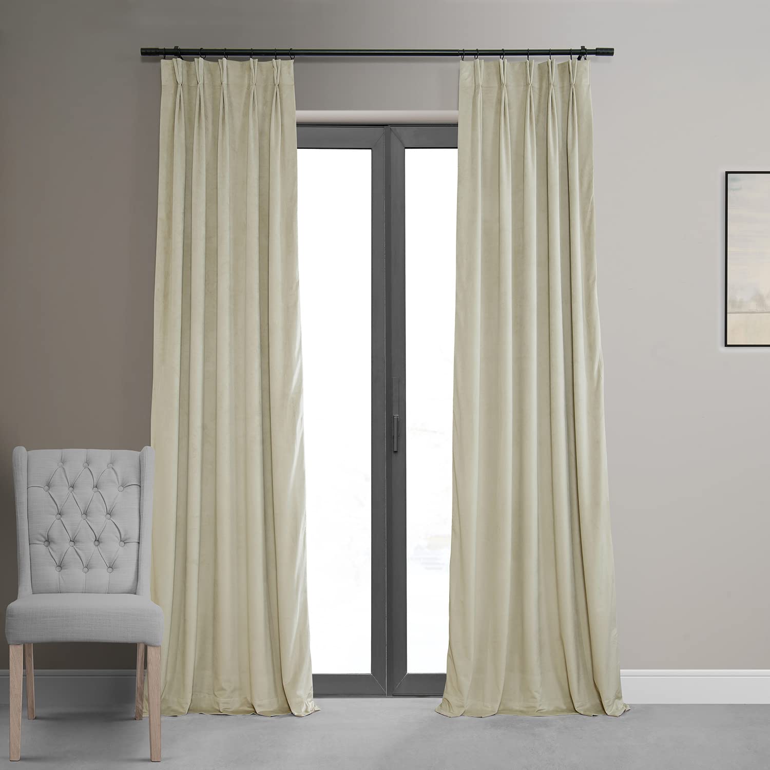 HPD Half Price Drapes Signature Velvet Blackout Curtains for Bedroom 25 X 108 Pleated, VPCH-160405-108-FP (1 Panel) Cool Beige