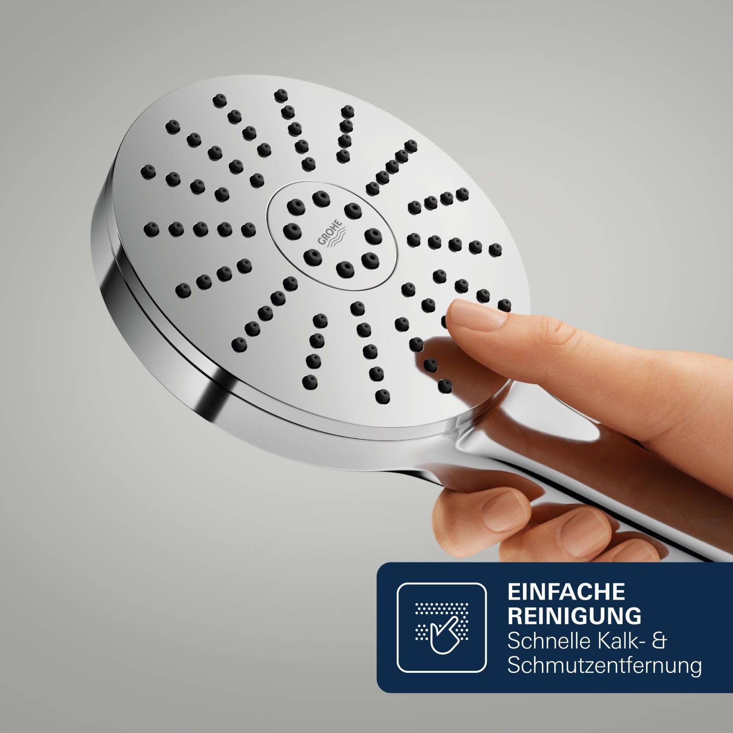 GROHE Vitalio Joy+ 120, wassersparender Duschkopf mit Schlauch und Wandhalterung, inkl. Boost Funktion, 6l pro Min (Handbrause 3 Strahlarten, per Drehregler verstellbar), chrom, 1348650000