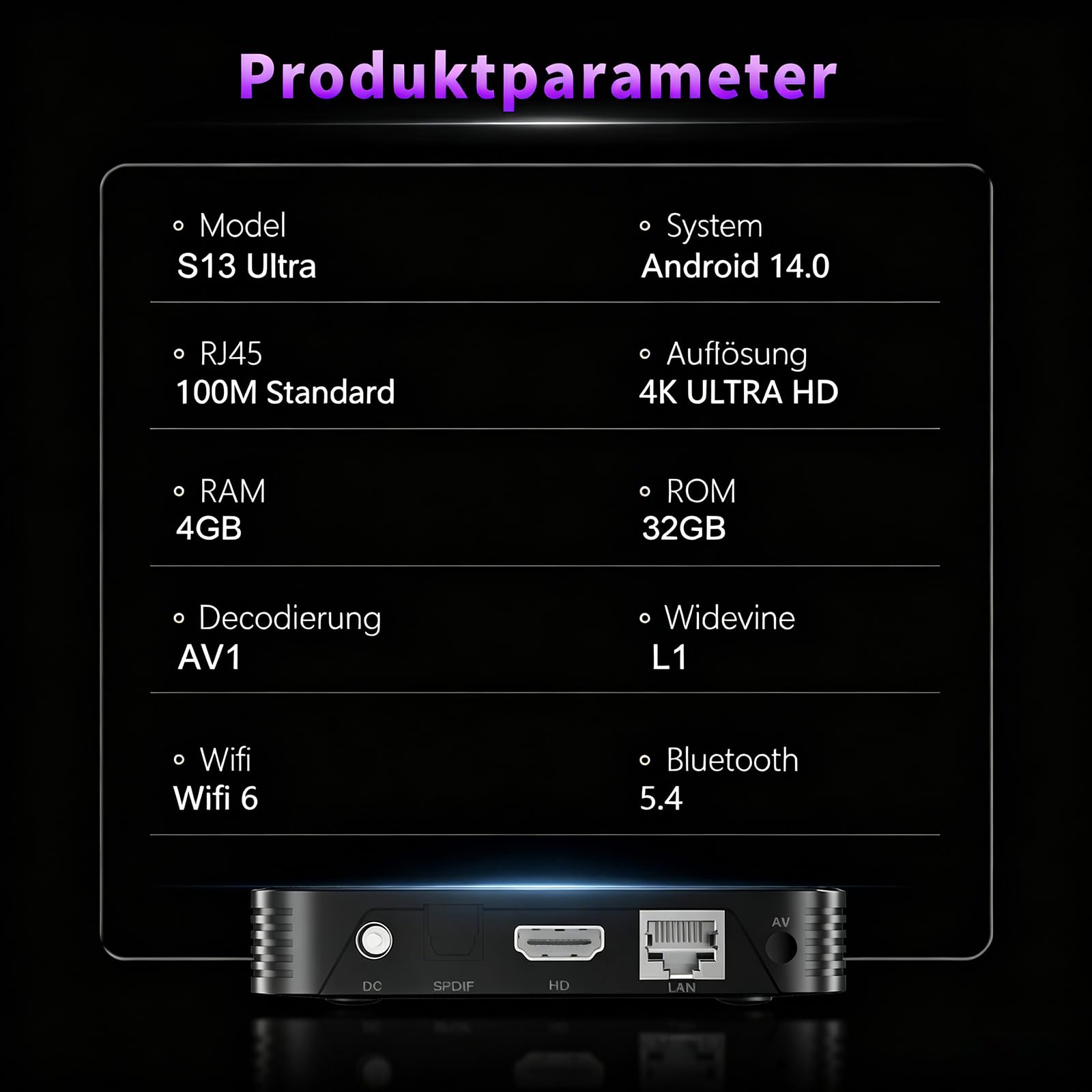 Android TV Box 14.0, YouTube Certified 4K 4GB/32GB RK3539 10/100M Ethernet | TV Box Supports 64GB Micro SD, Wi-Fi 6 BT5.4, USB 3.0, HDMI 2.1, H.265/AV1, Sprachfernbedienung