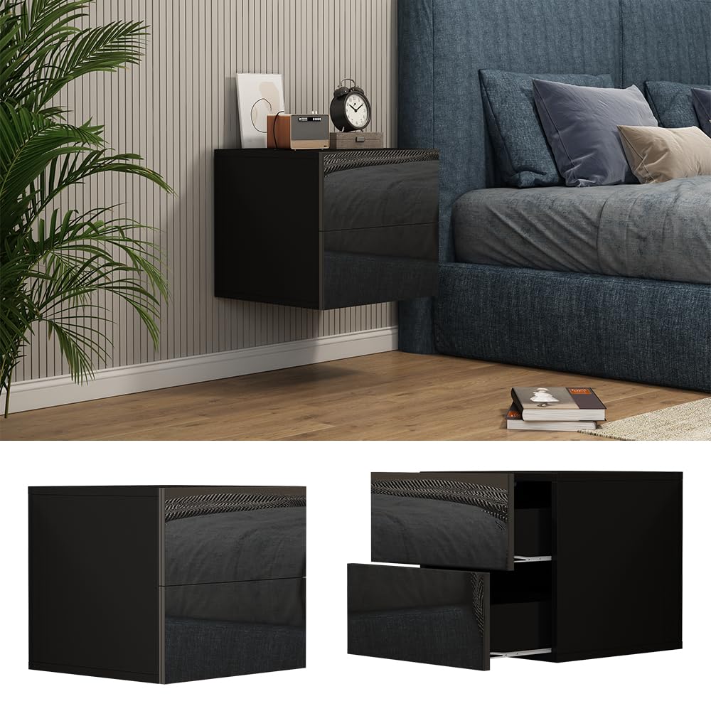 Vicco Comodino camera da letto Sofie, Nero lucido, 49.6 x 51.2 cm