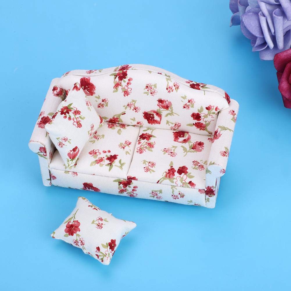 Redxiao Wzór kwiatowy, domek dla lalki, sofa dla lalki, mini sofa o średnicy 12 cali (duże klastry kwiatowe)