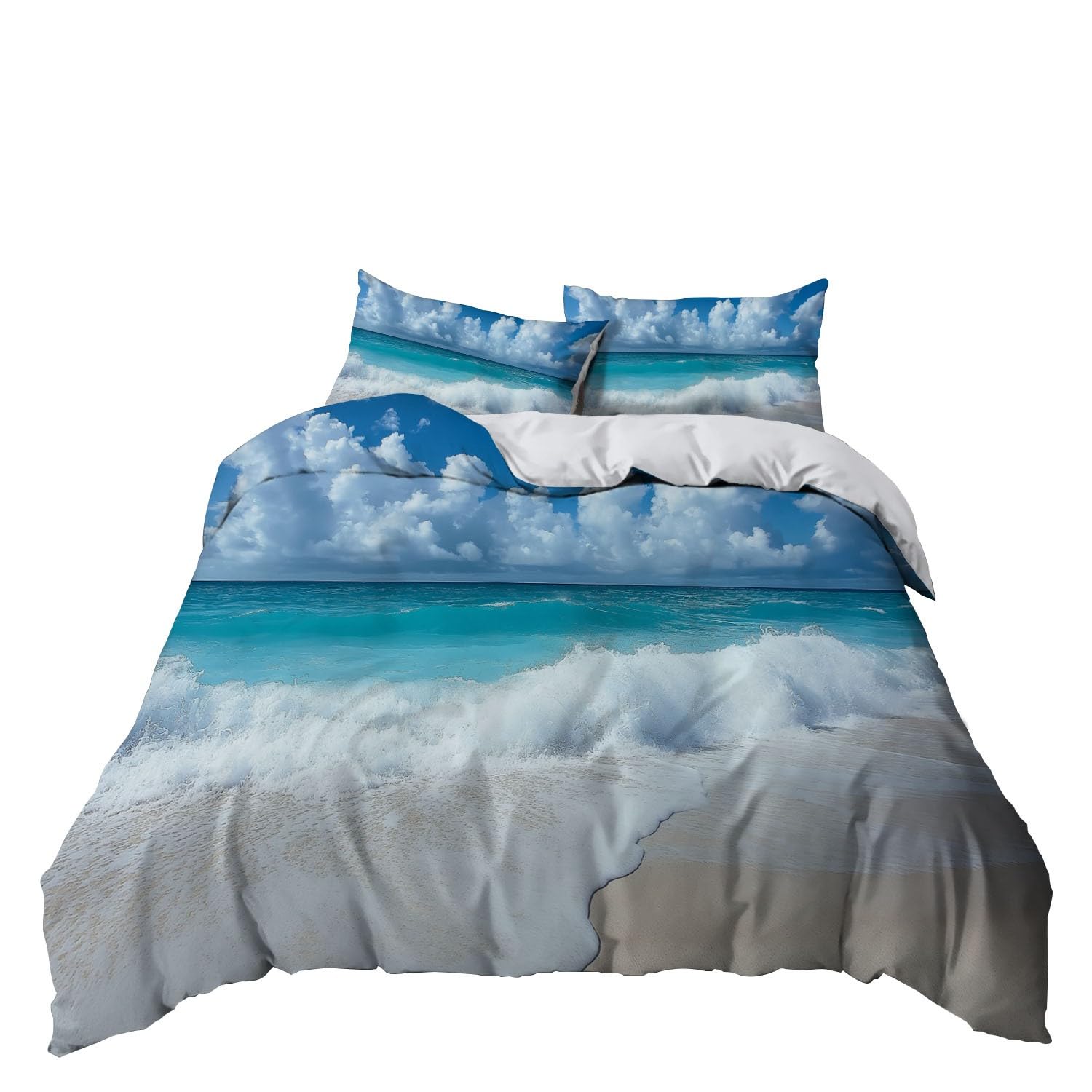Funda Nordica Cama 90 de 3 Piezas Olas de la Playa del océano Juego de Funda Nordica 150x200 cm Suave Transpirable y 2 x Fundas de Almohada de 50x75 para Ropa de Cama Infantil Niño Chico Niña