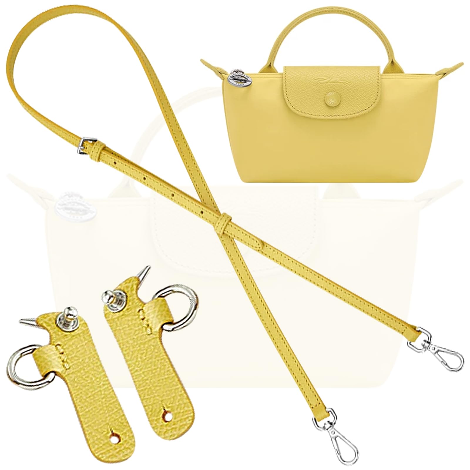 Bag Leather Strap Replacement Adjustable Crossbody Shoulder Straps for XS Le Pliage MINI Pouch, No Damage Conversion Kits Accessories (MINI-Lime-Silver)