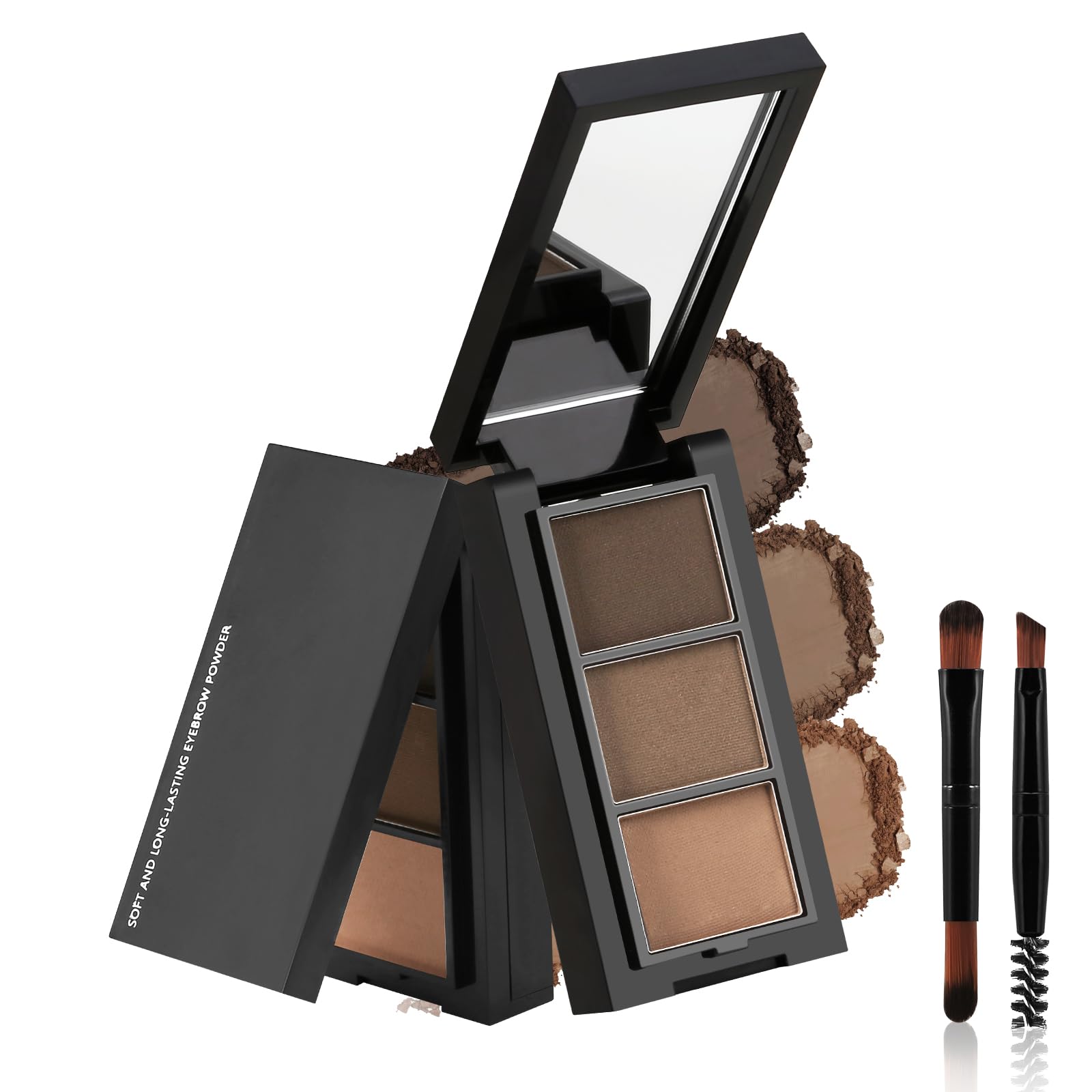 3 Colors Eyebrow Makeup Kit, Professional Brow Contour Palette, Waterproof Long-lasting Eyebrow Filler Powder with Mirror & Brow Brush #03