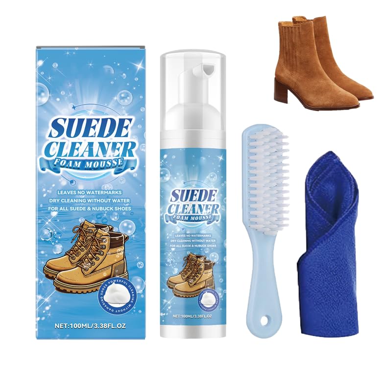 Kit Limpiador para Ante y Gamuza, Incluye Líquido, Cepillo y Toalla, Limpieza Profunda para Todo Tipo de Calzado， Elimina Suciedad Manchas y Marcas de Agua，1pc