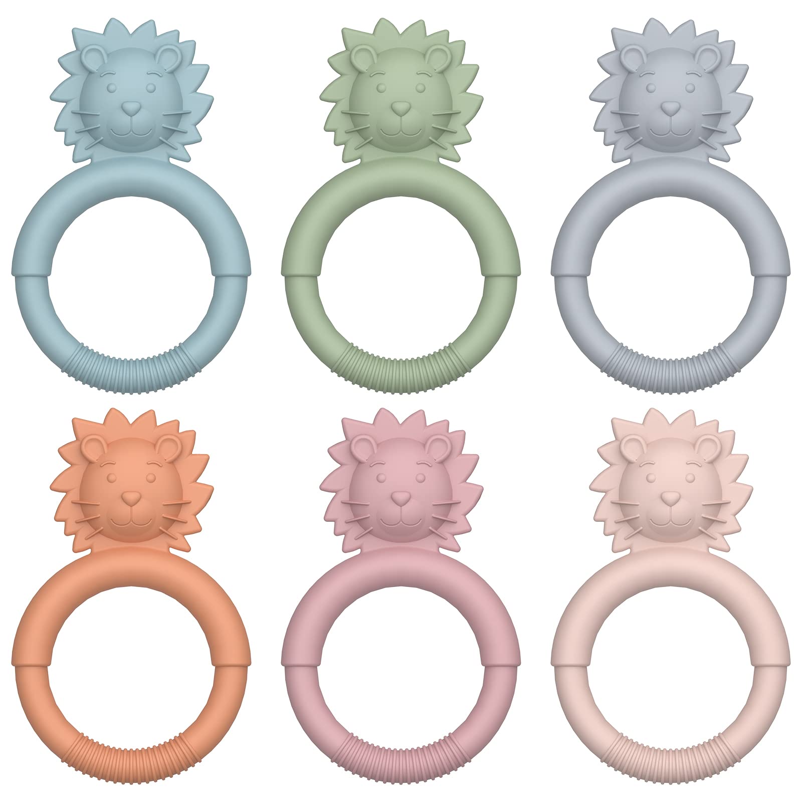 ME.FAN Baby Teething Toys [6 Pack] Silicone Baby Teether Toy for Infants 3+ Months, Silicone Baby Mitten Teether for Soothing Teething Pain Relief, Baby Chew Toys Lion