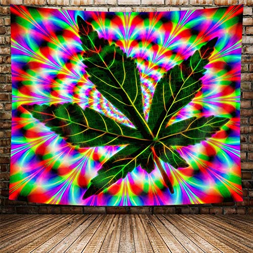 Trippy Tapestry Psychedelic Weed Tapestry Wall Hanging Marijuana Weed Leaf Wall Tapestry Hippie Art Tapestry for Bedroom Aesthetic Colorful Wall Hanging Tapestry for Livingroom Dorm Decor, (90X70in)