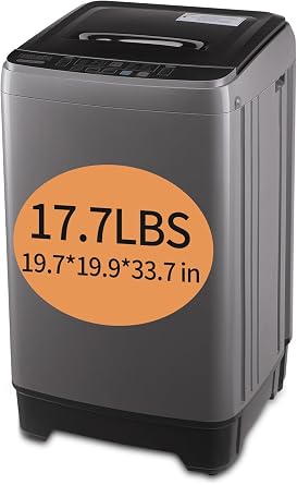 F.W.WOOLWORTHS 17.7 lbs Full-Automatic Washing Machine with LED Display, Laundry Washer with Drain Pump, 10 Wash Programs 8 Water Levels Washer & Spinner for Home, Apartment, Dorms, Grey