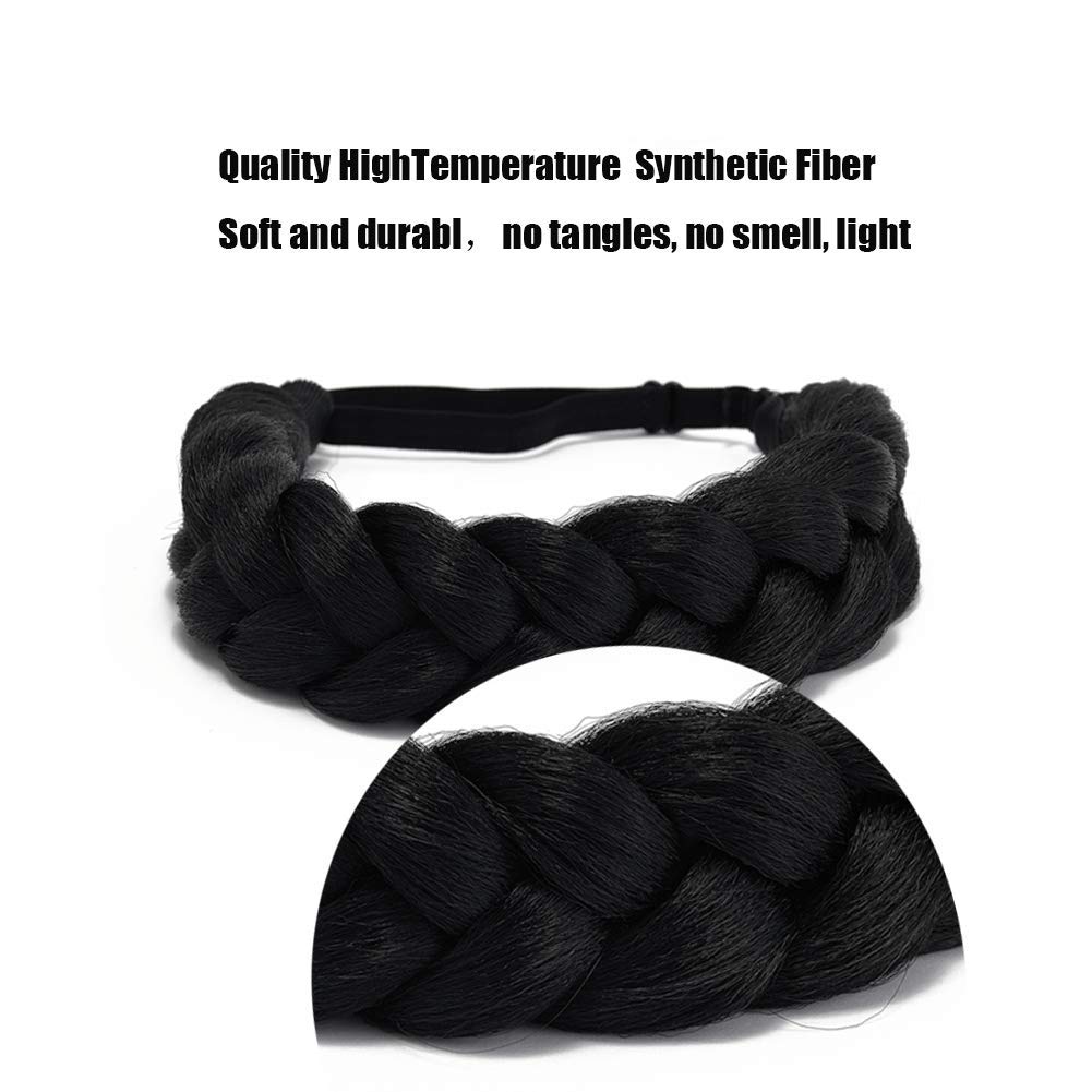 TOECWEGR Hair Braided Headband Classic Chunky Wide Thick Plaited Braids Elastic Stretch Syntheti Buckling Hairpiece Braid Headband - Image 2