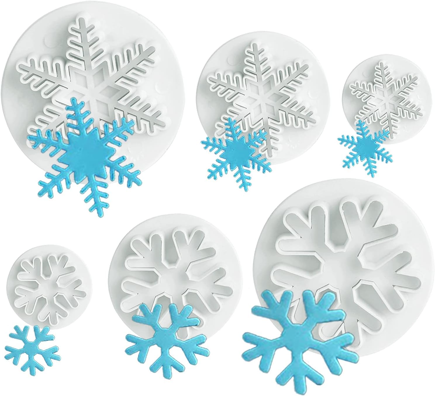 6PCS Christmas Snowflake Cookie Cutters Decorating Fondant Embossing Tool Christmas Cookie Plunger Cutters Snowflake Plunger Cake Cutter-image-1