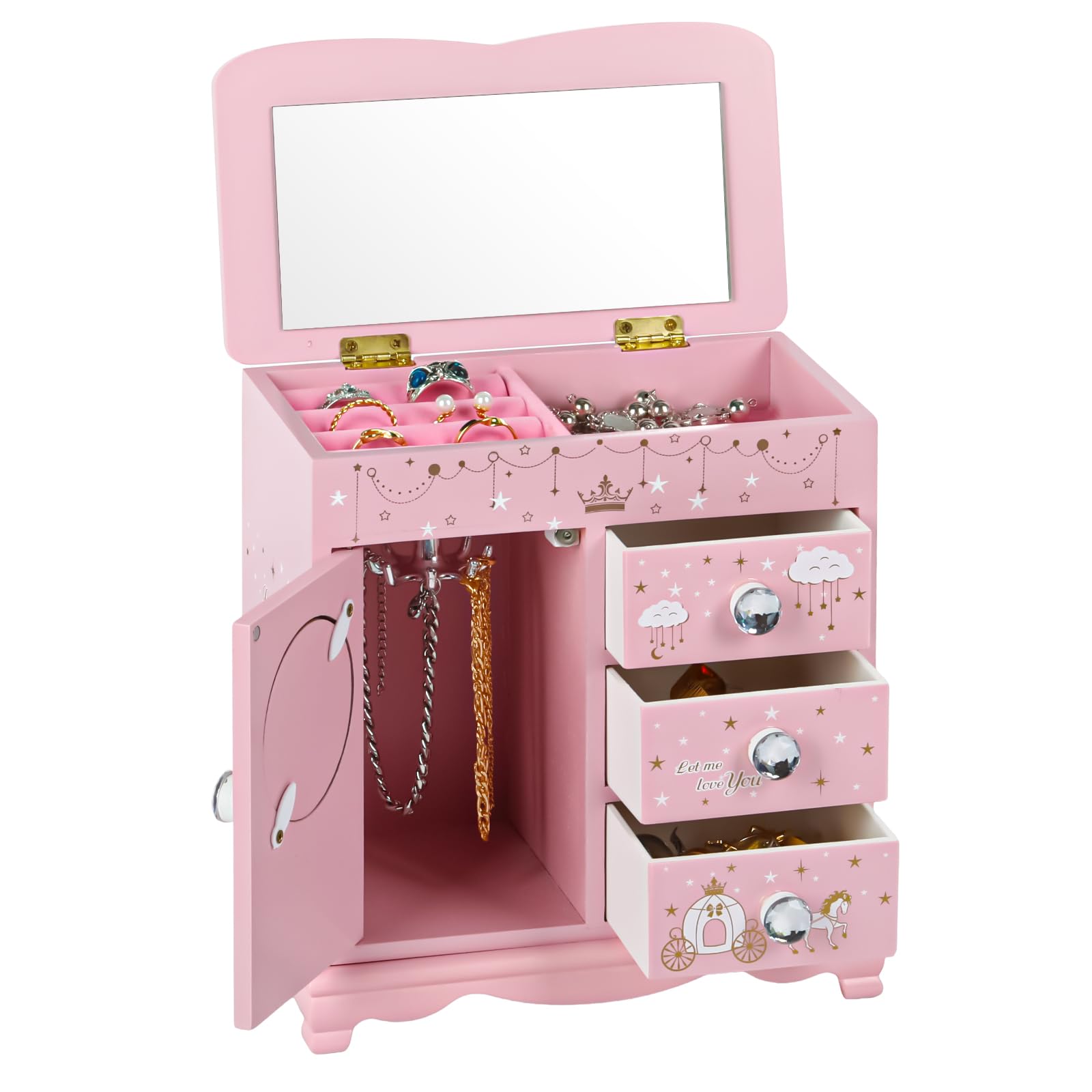 JIUYUAEZ Children jewelry box for girls Pink Princess Castle girls jewelry box Little girl birthday christmas Gift kids jewelry box, A pink3