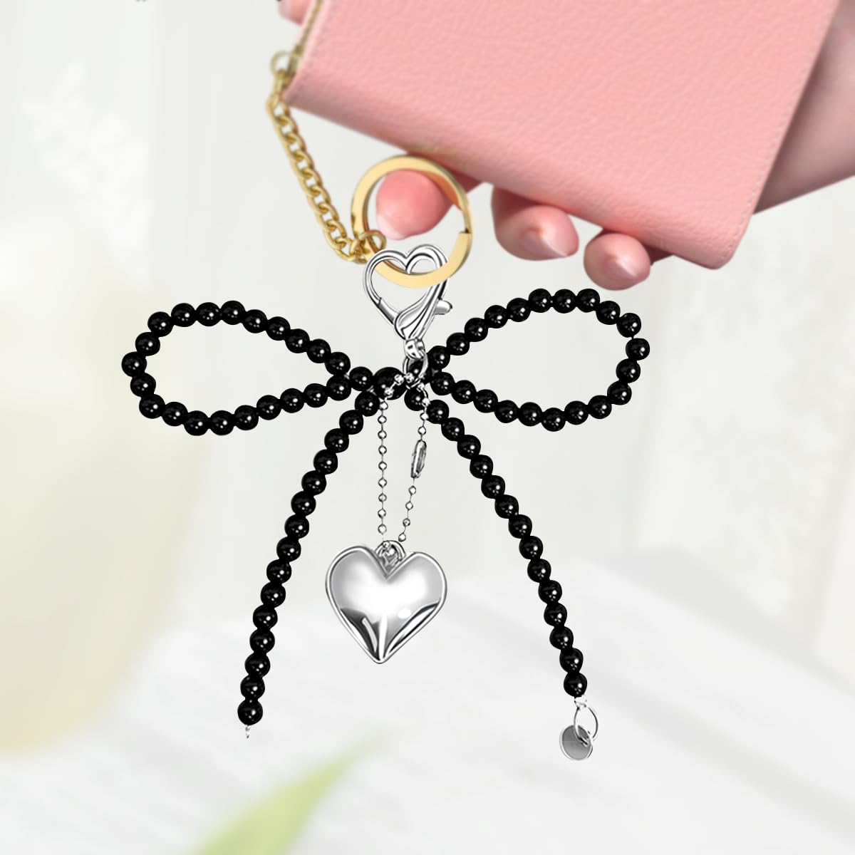 Asaisimg 4 Pcs Cute Keychain Aesthetic Y2K Accessories, Heart Bowknot Kawaii Key Chain for Phone Charm Keys Bags Women Girl Gifts - Image 3