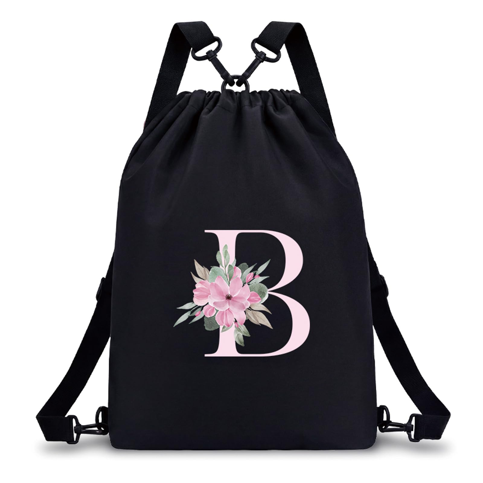 A-Z BAG Personalised Drawstring Swimming Bag for Women Girls Kids, 4-in-1 Convertible Initial Gym Bags (Backpack/Crossbody/Shoulder/Handbag), Waterproof Inside and Out (B)