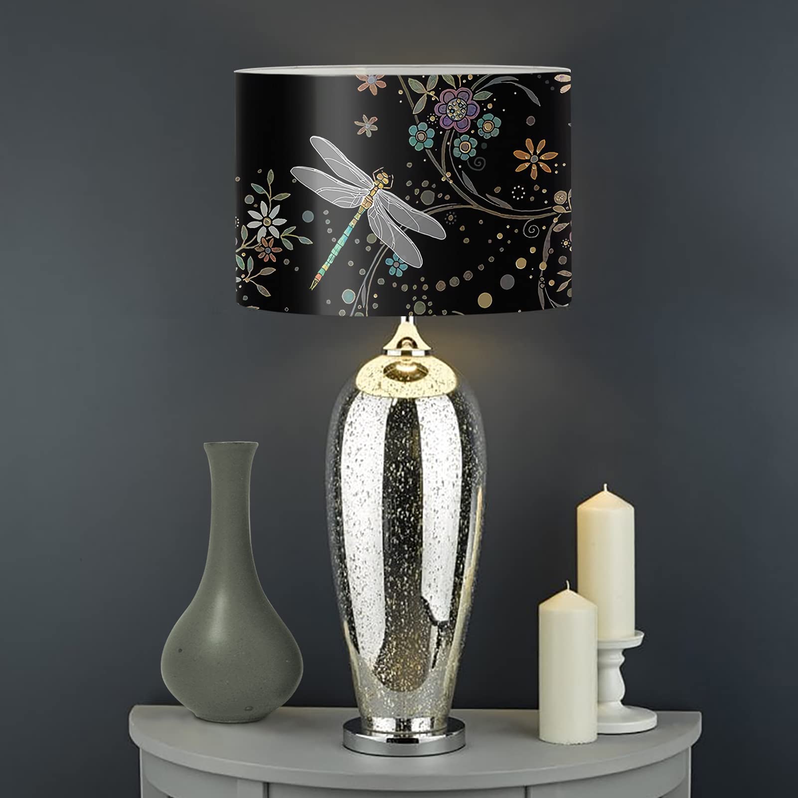 Biyejit Dragonfly Floral Lampshades with Metal Frame, Universal Desk Lamps Bedside Table Lamp Night Lights Shade for Bedroom Living Room — image 1