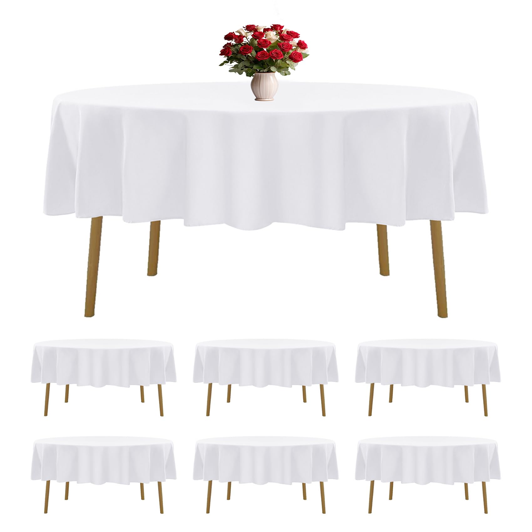 Photo 1 of ** only 1**
6 Pack White Round Tablecloths 70 Inches Table Cloth Stain and Wrinkle Resistant Washable Polyester Table Cover Fabric for Party, Wedding,Dining,and Banquet Decoration