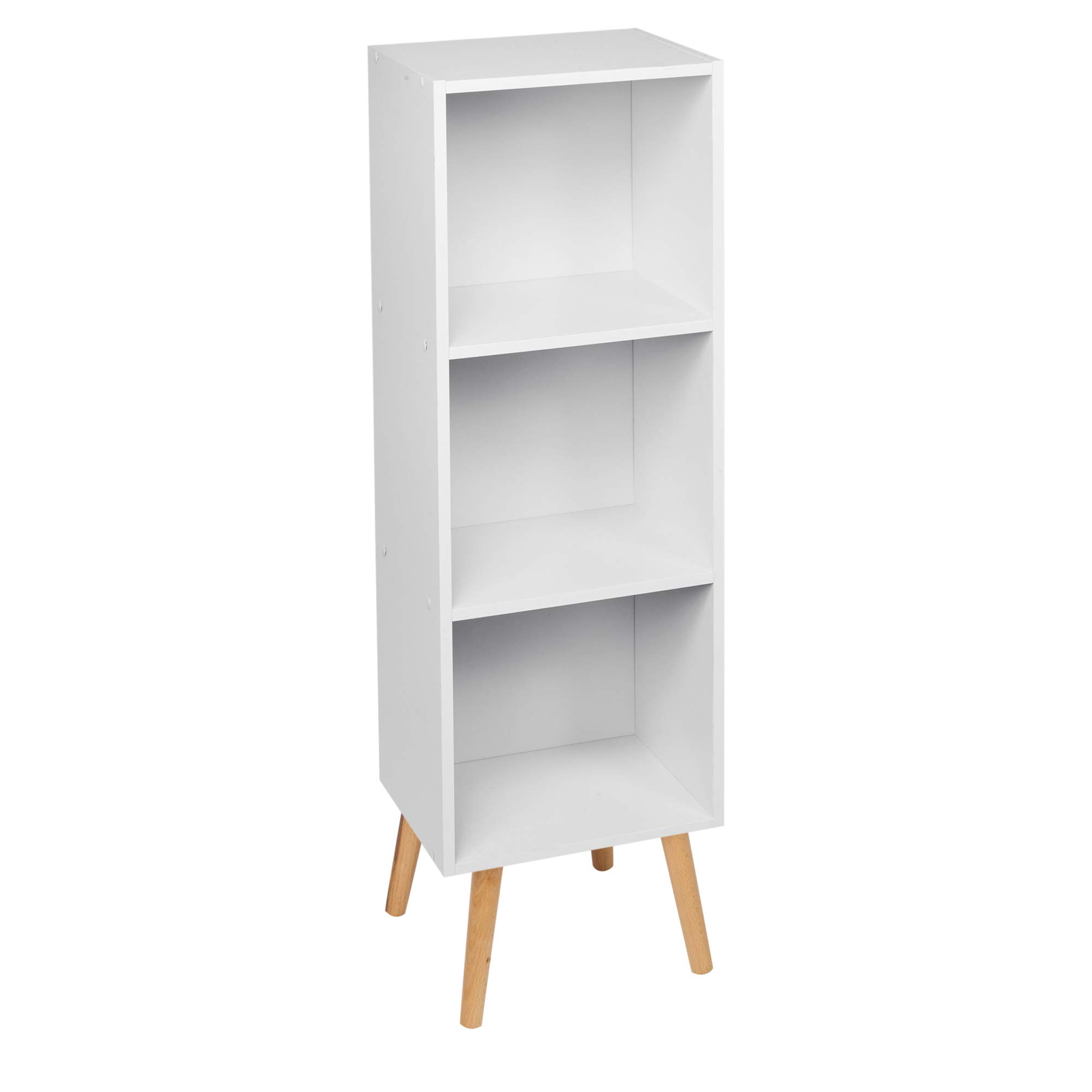 URBNLIVING Wooden Storage 3 Tier Bookcase Scandinavian Style Legs Unit (White Bookcase, Beech Legs)