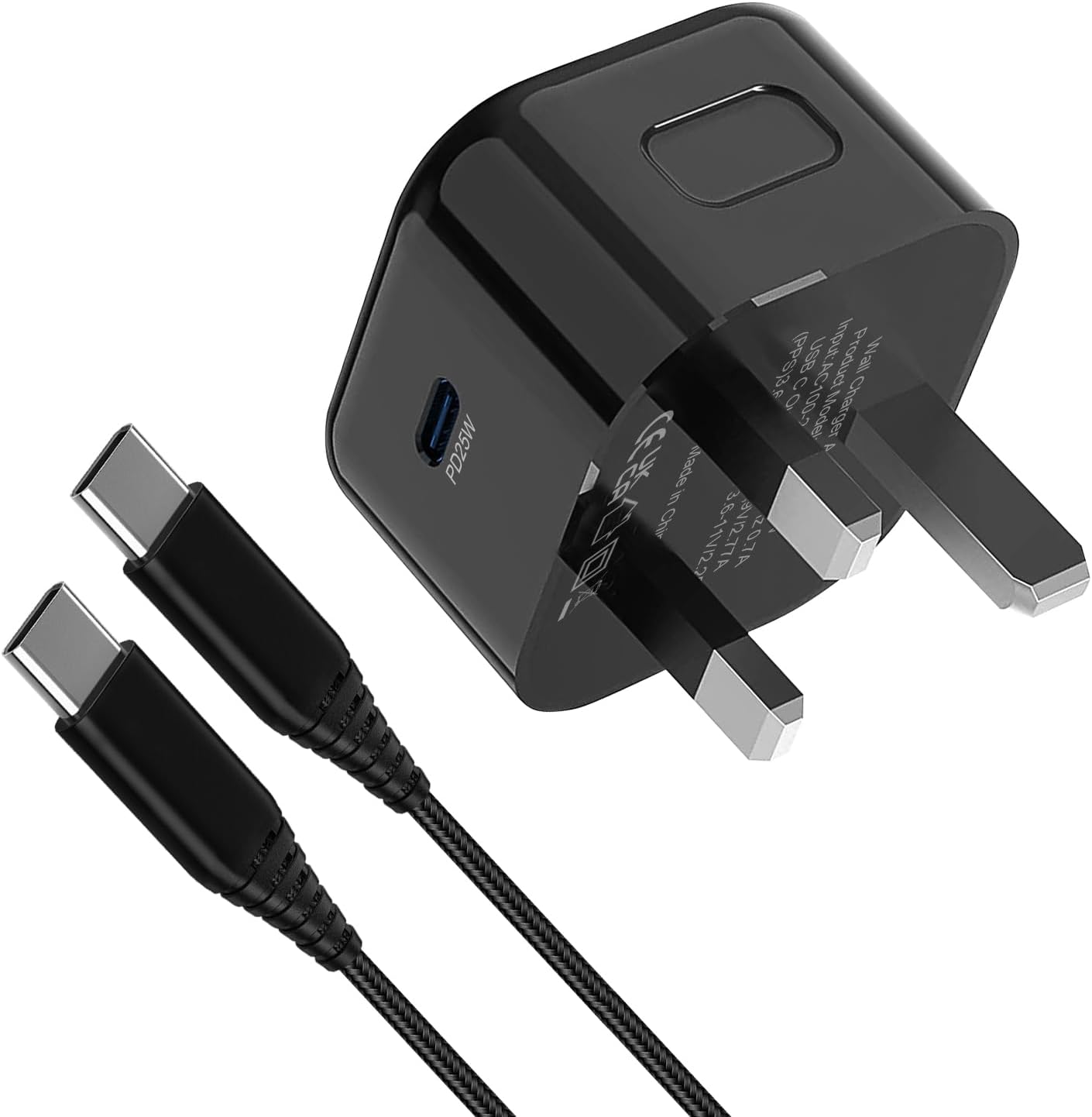 25W Charger Plug and Cable for Samsung Galaxy A56 5G/A55 A53 5G/A33 5G/A15 5G/A54 5G/S25/S24 Plus/S23 FE/S22 S21 S20/A16 A14 A13 A52 A52S A72 M52 M53 M13 UK USB-C Super Fast Phone Charging Adapter