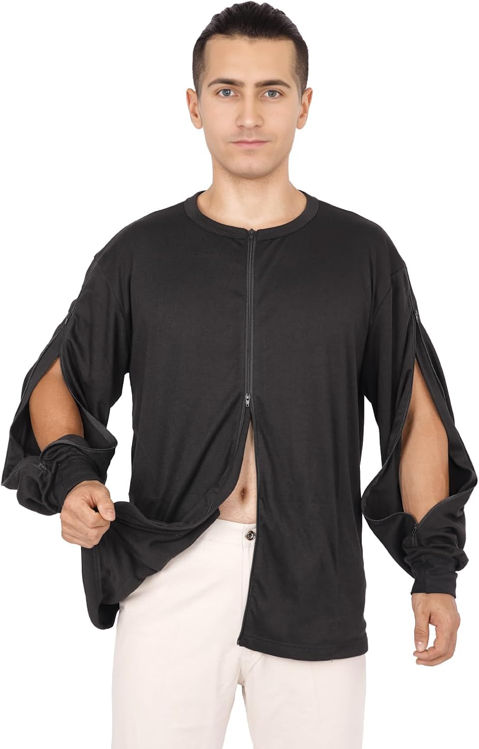 Dialysis Shirts with Arm Zipper Cozy Port Access Full Two Way Zip Hemodialysis clothing with Drain Pockets