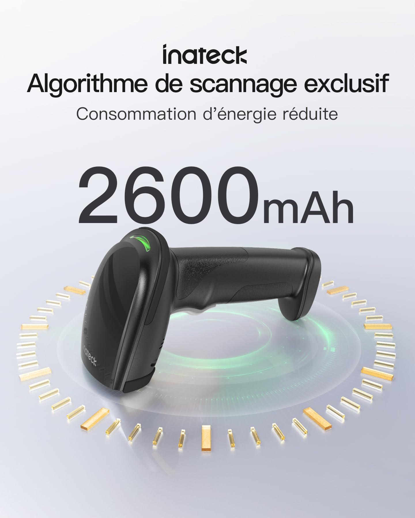 Inateck Scanner Code Barre Bluetooth, Lecteur Code Barre sans Fil Portable, 1 Charge 3 Mois, Douchette Code Barre 1D 2D QR Code avec APP et SDK, BCST-23, Foncé