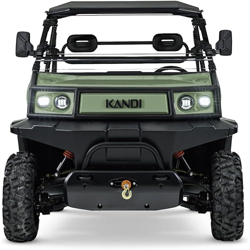 Kandi Cowboy 2 Seat UTV with Lithium Battery, Dual Electric Motors, AWD, Electric Steering, Backup Camera, Dump Bed, Front Winch - 60 Mile Range, 40 MPH Top Speed - Green