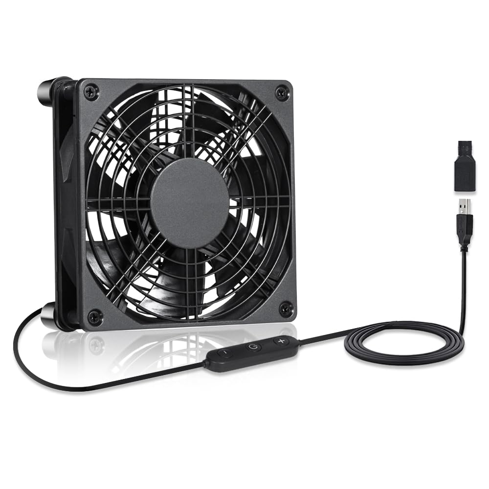 xiaoqijia - Ventilador de caja de refrigeración IPX5 ajustable de 140 mm, 10 velocidades para receptor, DVR, Xbox, TV, Box, router, 5 V, 12 V, alimentación USB/CC