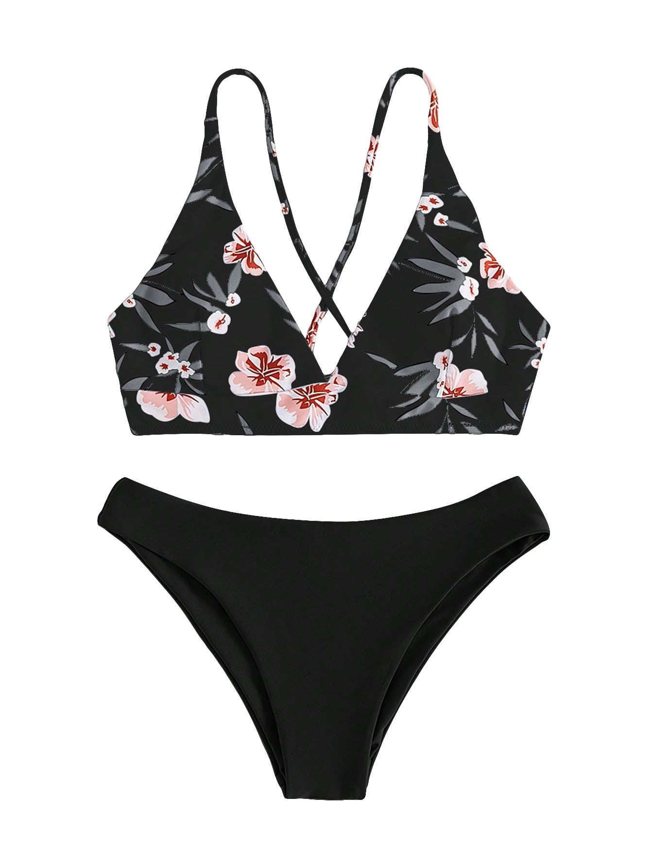 SweatyRocks Women's Sexy Bathing Suit Floral Print Cross Back Bikini Set Swimsuits