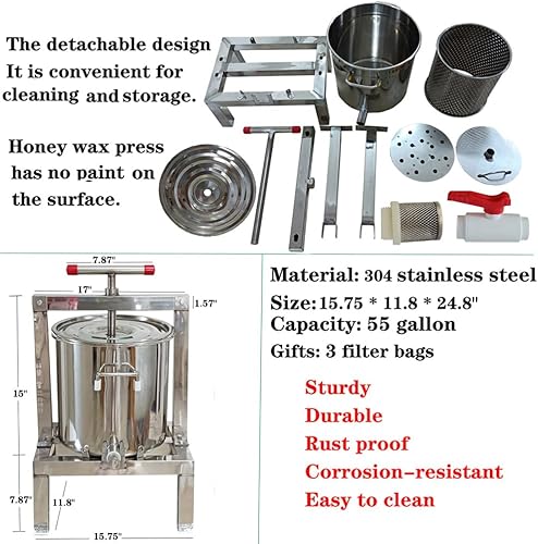 Miniatura 2 de Prensa de miel Extractor de cera Máquina de cera de acero inoxidable Prensa de miel Máquina de cera de abeja manual Prensa de miel de abeja grande