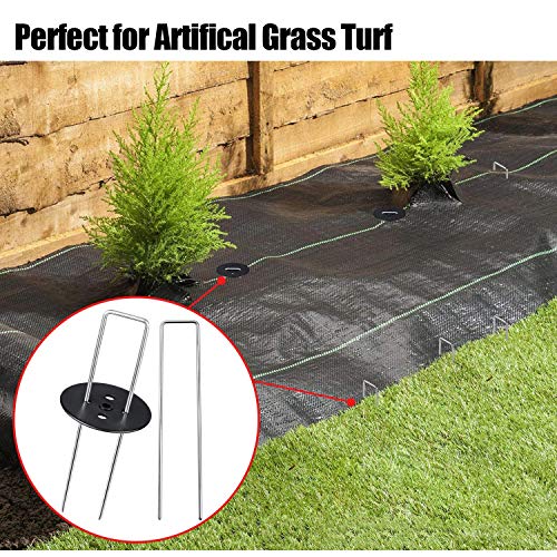 Galvanized Landscape Staples, 6\" Heavy-Duty Gauge Galvanized Stakes Ground Landscape Pins, 20Pcs U-Shaped Weed Fabric Staples with 4 Mats, for Poly Sheeting, Moisture Barrier Tape, Weed Mat Fabric