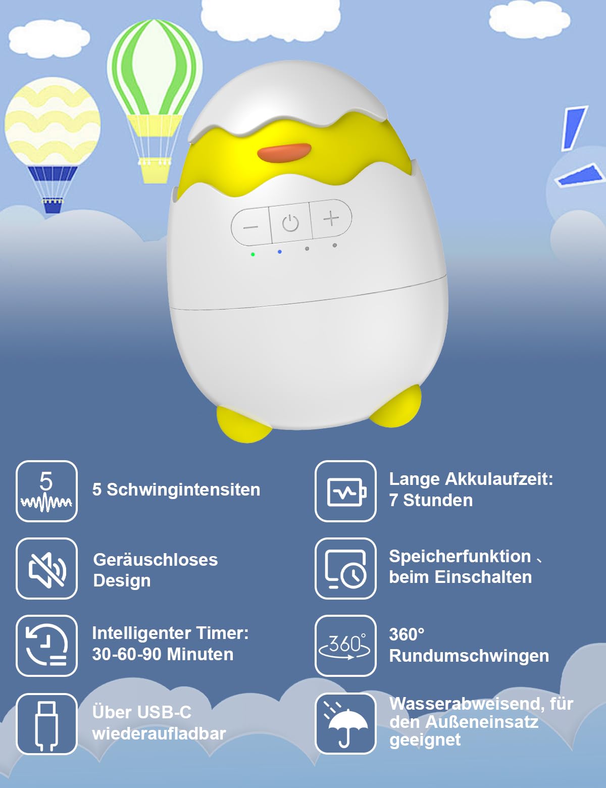 Robofun Kinderwagenschaukler - Das Original Schlafhilfe für Babys, 5 Einstellbare Schaukelintensitäten, USB-C Aufladbar, Tragbare Schaukelfunktion für Den Kinderwagen Beweger Elektrisch, Weiß