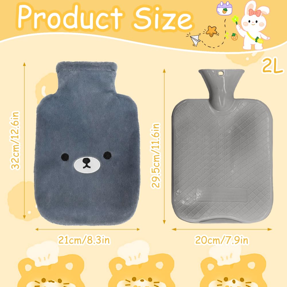 Flintronic Bouillotte Enfant, 2L Bouillotte avec Housse en Peluche Douce, Mains et Pieds Chauds, Amovible et Lavable, Anti-fuite et Antidéflagrant, Jolie Bouillottes Eau Chaude pour Enfant et Adulte