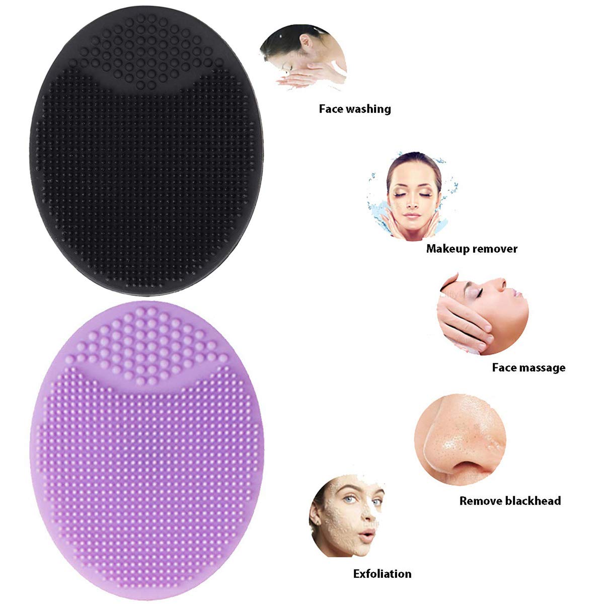 Silicone Facial Cleansing Brush, Face Brush, Exfoliating Brush - Face Scrub Brush-2Pcs(Black+Purple) : Beauty & Personal Care