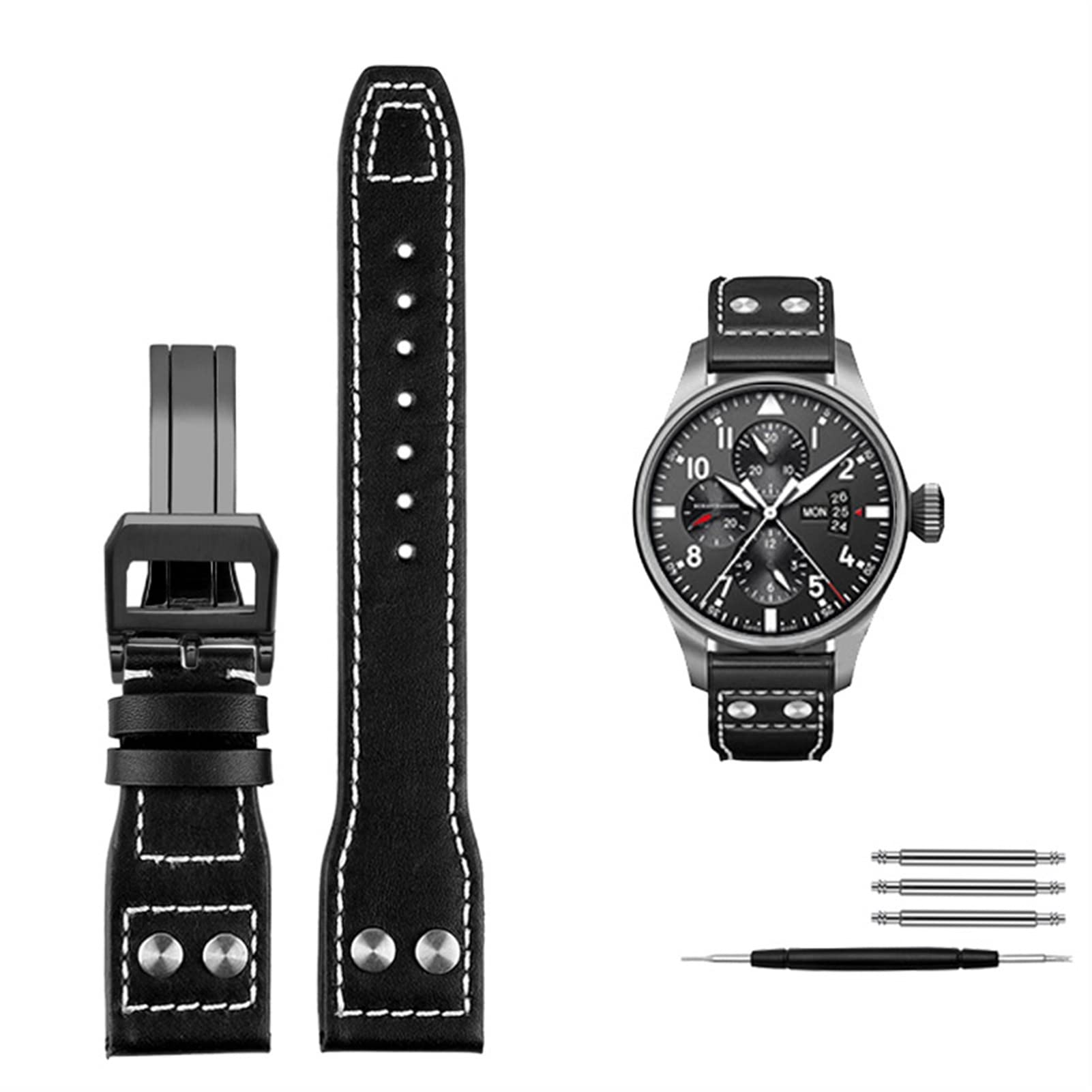 BIK Canda di guardia in vera pelle di cuoio per IWC Grande pilota sputfire cowwide fibbia pieghevole orologio da uomo cinturino 21mm 22mm
