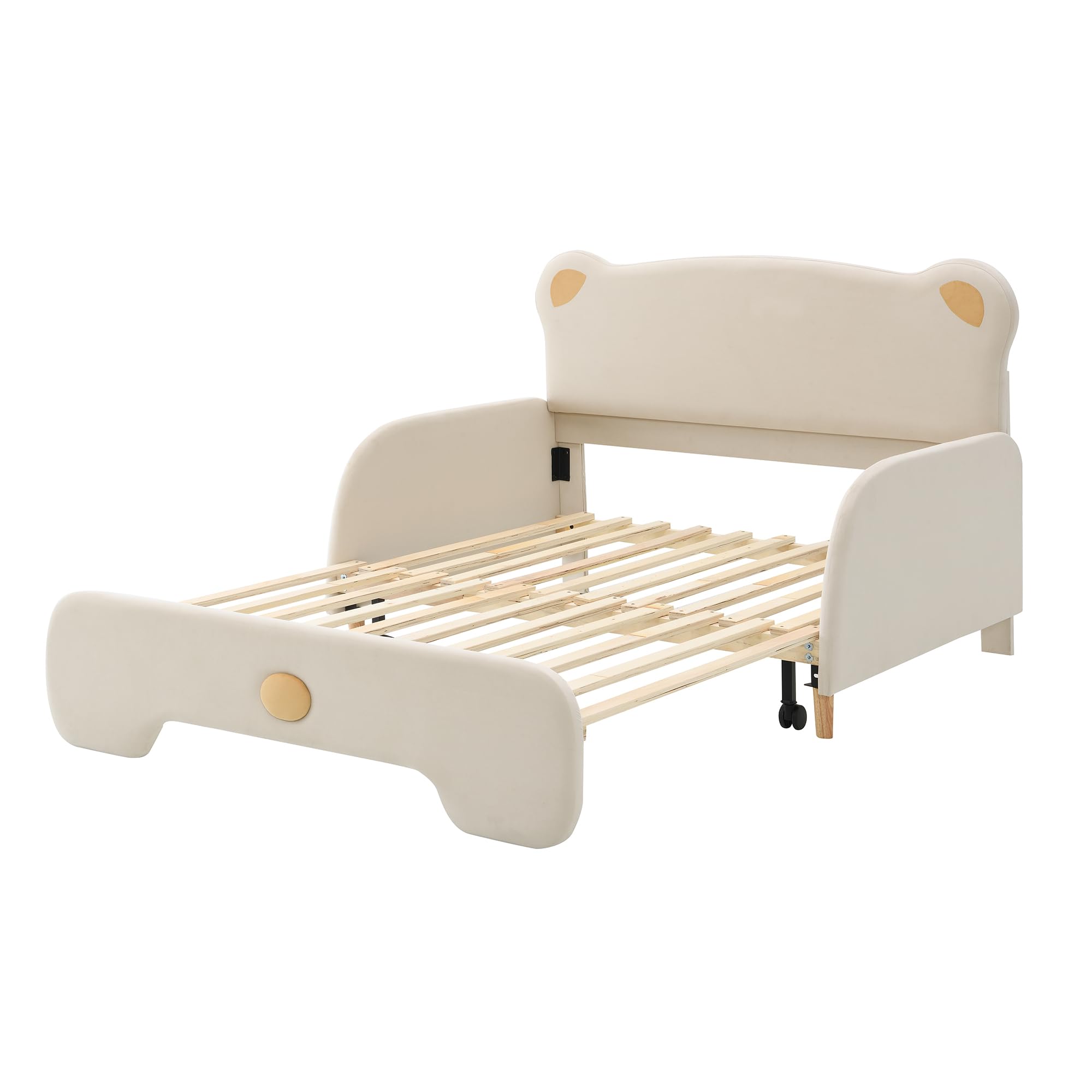 SUKY Letto matrimoniale a forma di orso, 140 x 110 cm e 140 x 200 cm, letto imbottito, lettino per bambini, letto da giorno, letto estraibile, con bordi protettivi morbidi, con doghe in legno, velluto