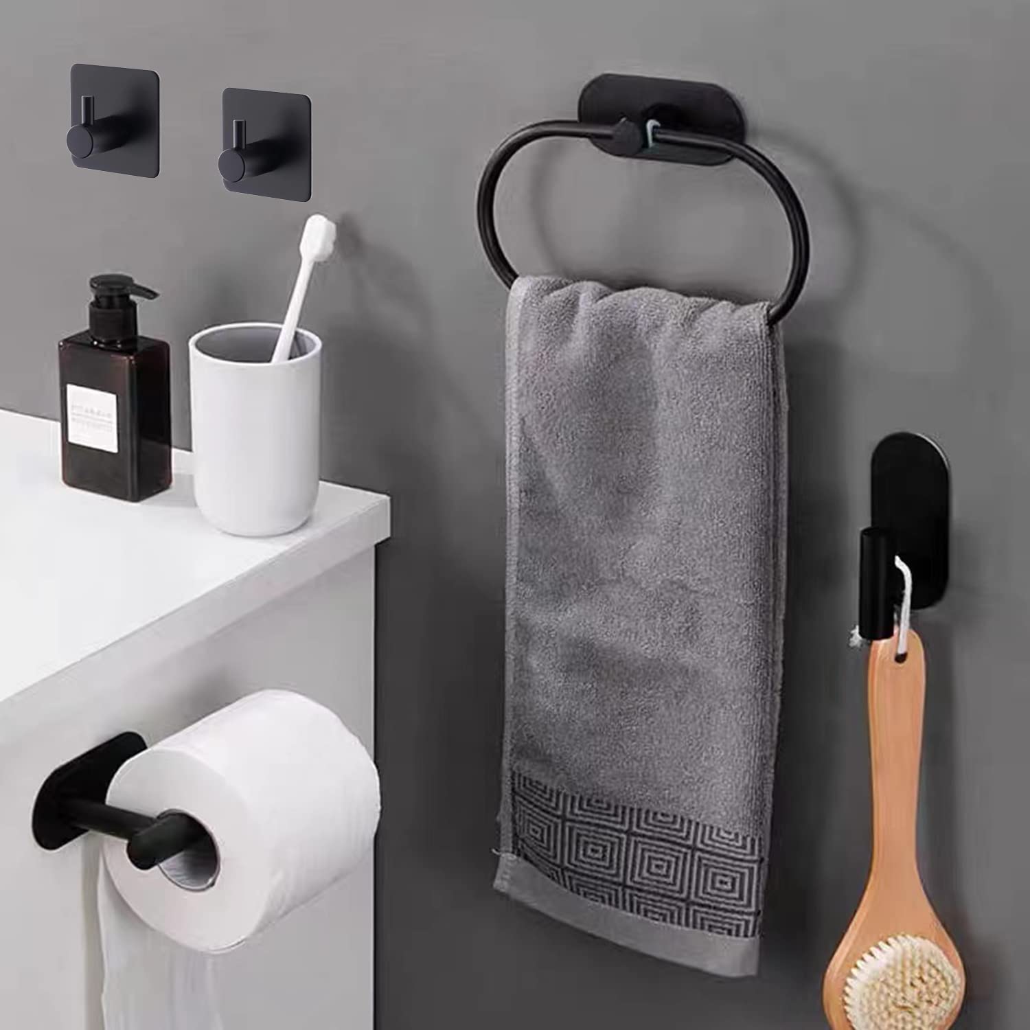 Amig Gancio Adesivo Per Asciugamani Mod. Ea-5 - Acciaio Inox Nero Opaco 100x65x45 Mm, Senza Viti - 2