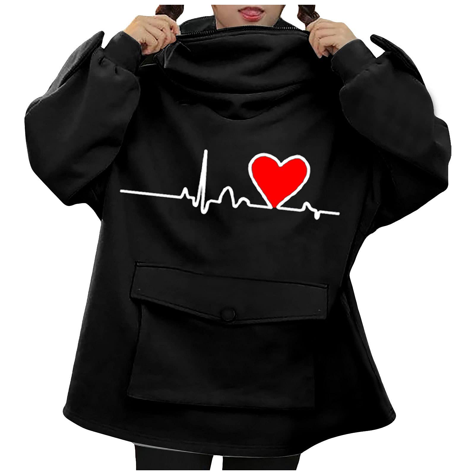 Zhangjun Women's Stitching Three-Dimensional Pocket Cute Design Pullover Sweatershirt