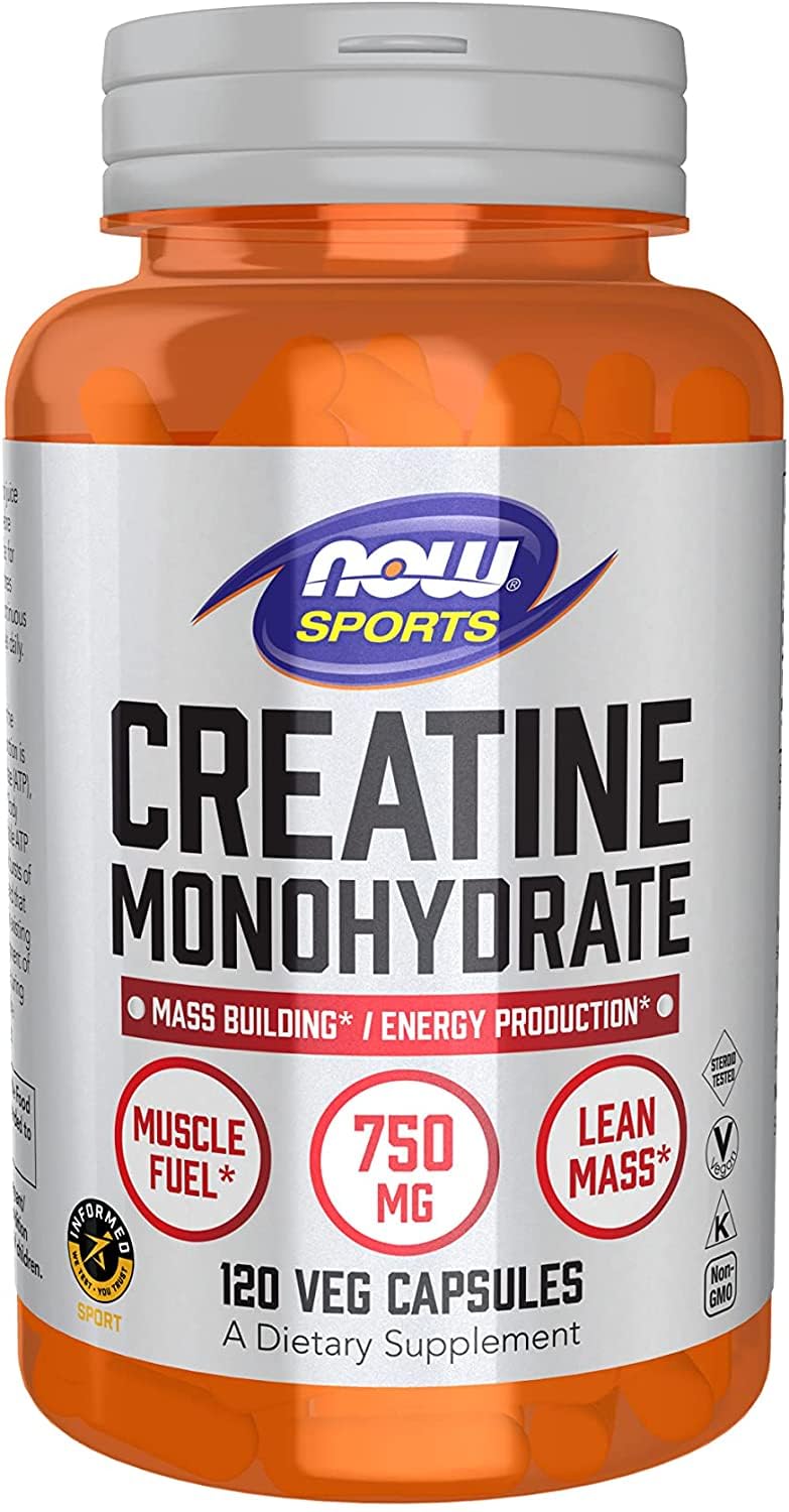 Now Sports Creatine Monohydrate 750mg 120 Veg Capsules | Mass Building/Energy Production | Muscle Fuel | Lean Mass | Vegan Dietary Supplement.
