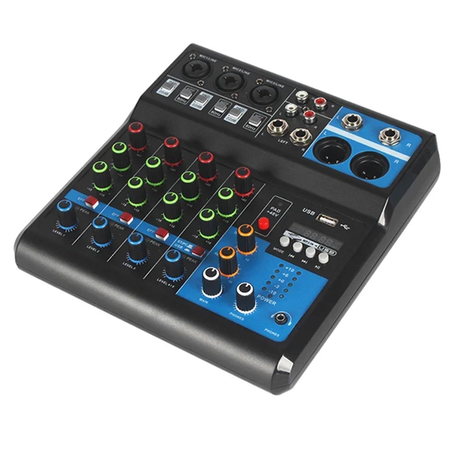 Mikser audio 5-kanałowy stół dźwiękowy Profesjonalny mikser Komputerowy Nagrywanie sceniczne Karta dźwiękowa USB Wysoki niski ton Sprzęt DJ