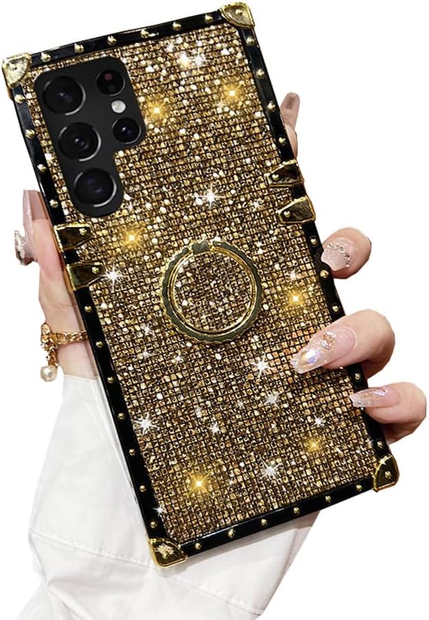 Miniatura 2 de Funda A52 para Samsung Galaxy A52 4G 5G, funda de lujo con purpurina brillante y bonita funda dorada para maletero suave con anillo de agarre para