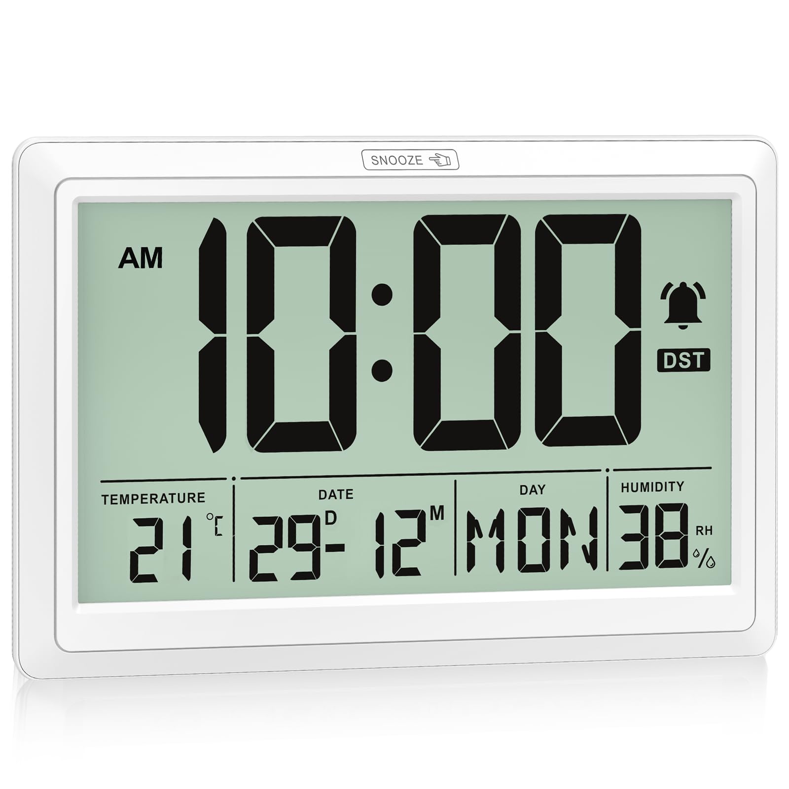 XREXS Horloge Murale Numérique 19,4 x 10,4 cm - Écran LCD HD, Réveil, Température & Humidité, 12/24h