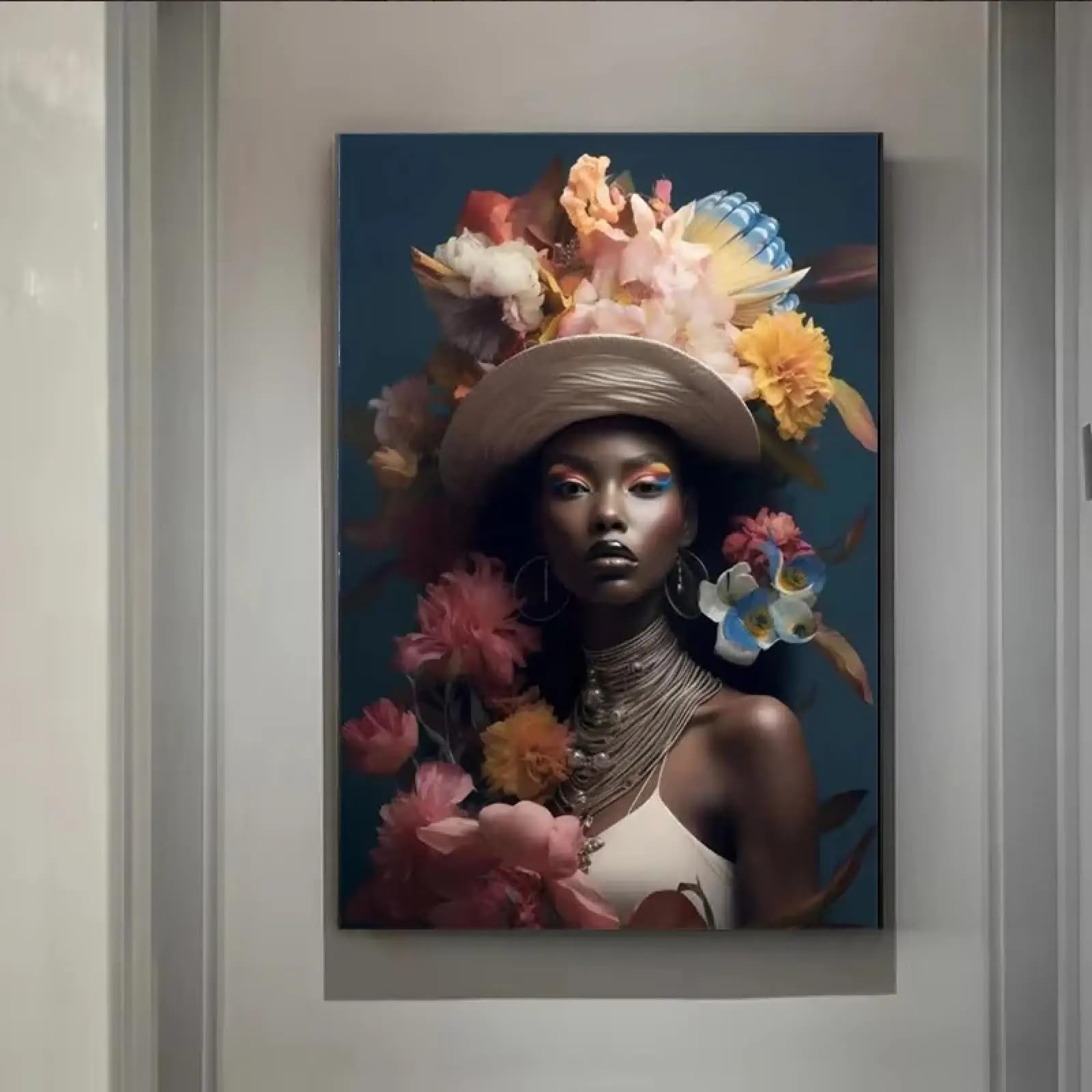 Tableau fille afro de qualité supérieure peintures florales