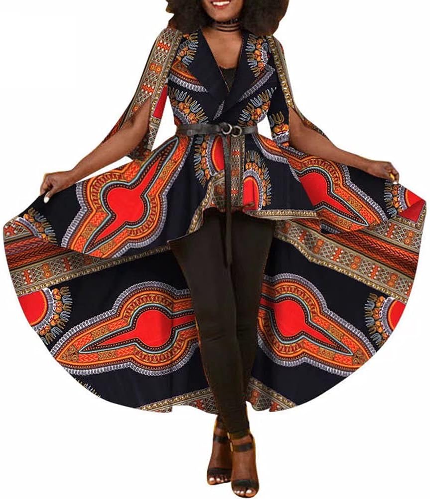 iooiooi New African Dashiki Print Dresses for Women Maxi Outwear Trench Coat