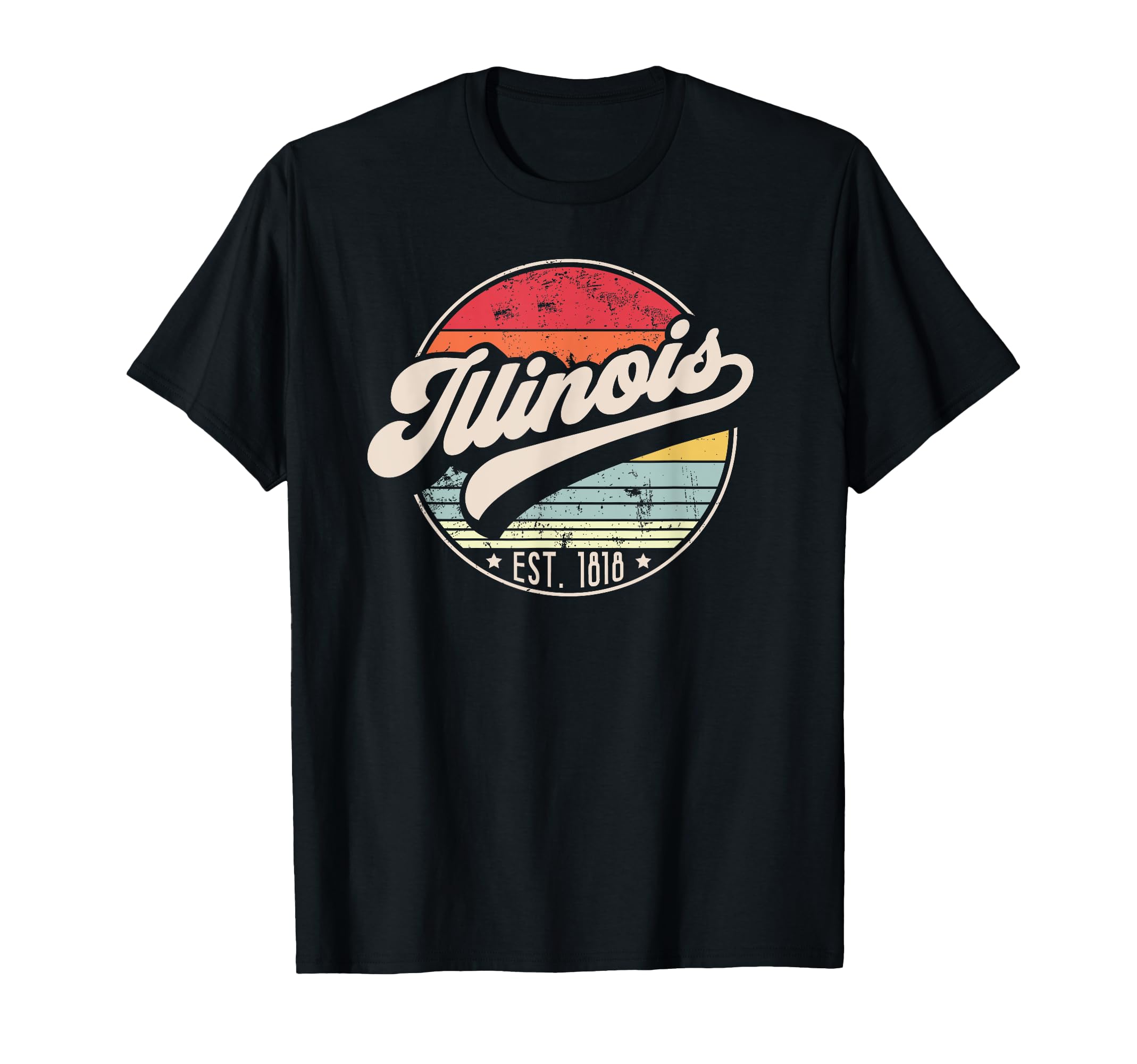 Retro Illinois Home State IL Cool 70s Style Sunset T-Shirt