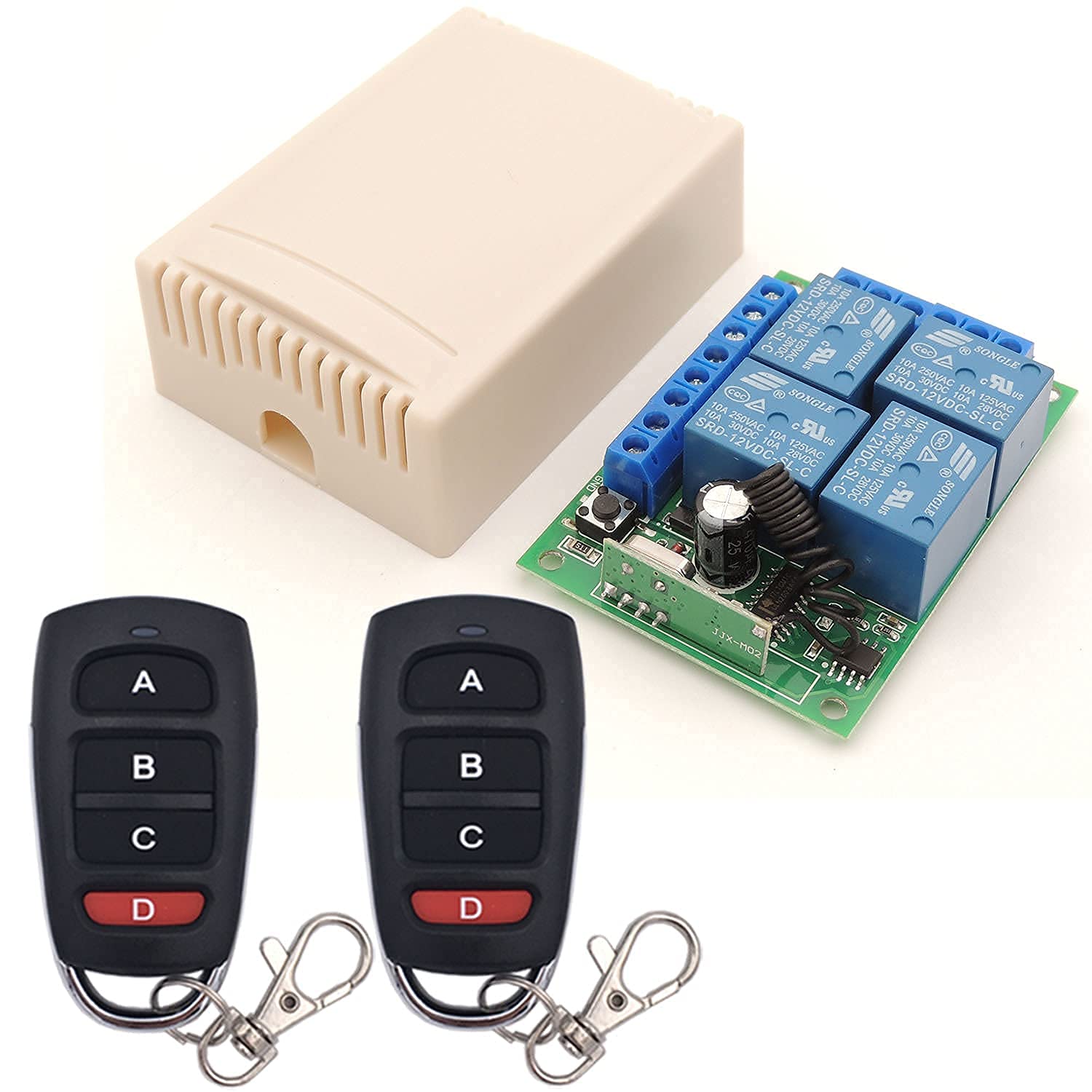 DieseRC Commutateur de télécommande DC 12V 4CH 433Mhz RF Module récepteur de Relais sans Fil avec 2 émetteurs, pour Coffre de Camion, Moteur, Garage, Serrure électrique, 3 Modes de Fonctionnement