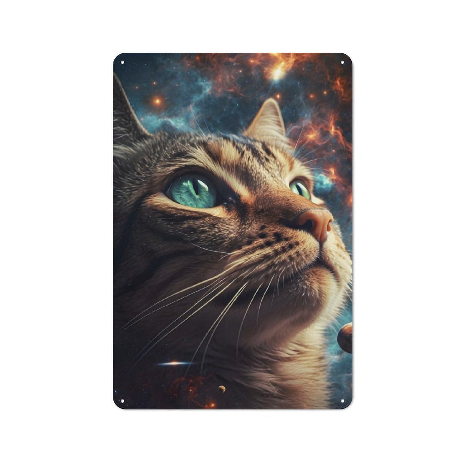 Junmoney Cosmic Space Cat Retro Metal Plaque 30X20cm For Lounge Or Reading Corner, Winter Wall Decor For Reading Corner Decorators