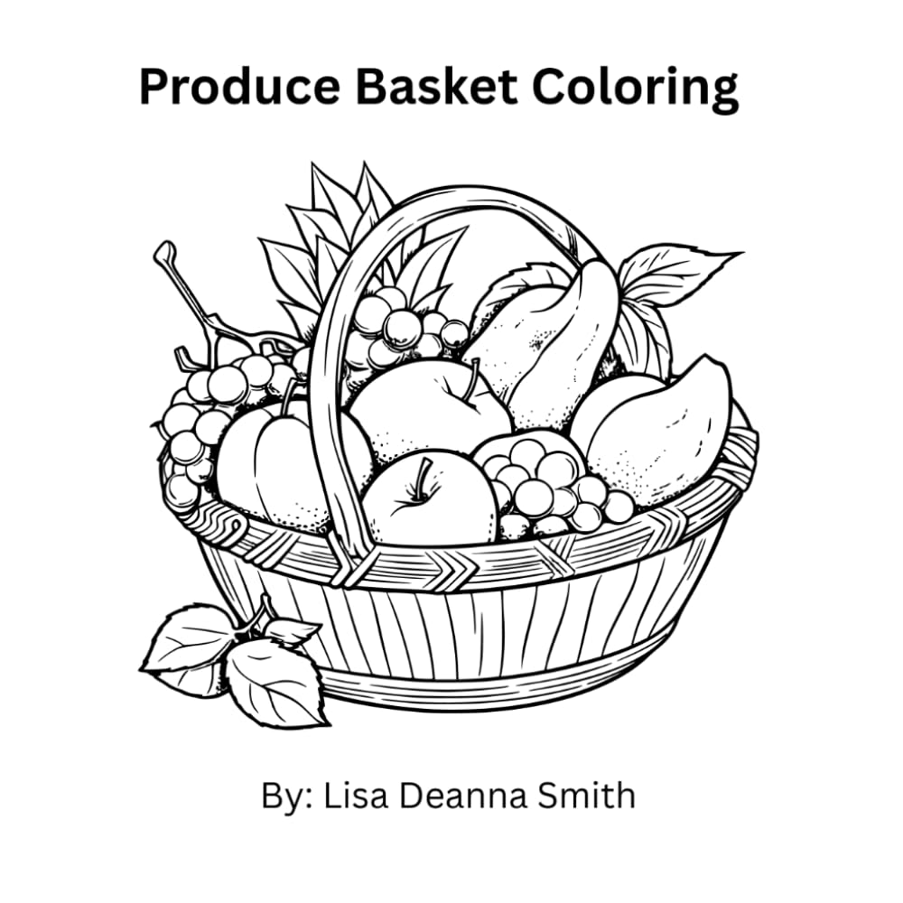Coloring Produce Baskets: Fruit and vegetable filled baskets to color and relax