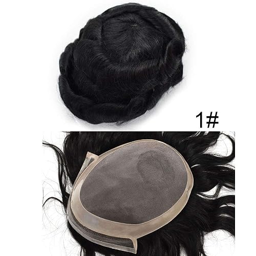 Miniatura 4 de Toupee para hombres soldados con cordón frontal de repuesto natural Hairline Durable Mono Base Poly Skin postizos Sistema de cabello humano (10 X