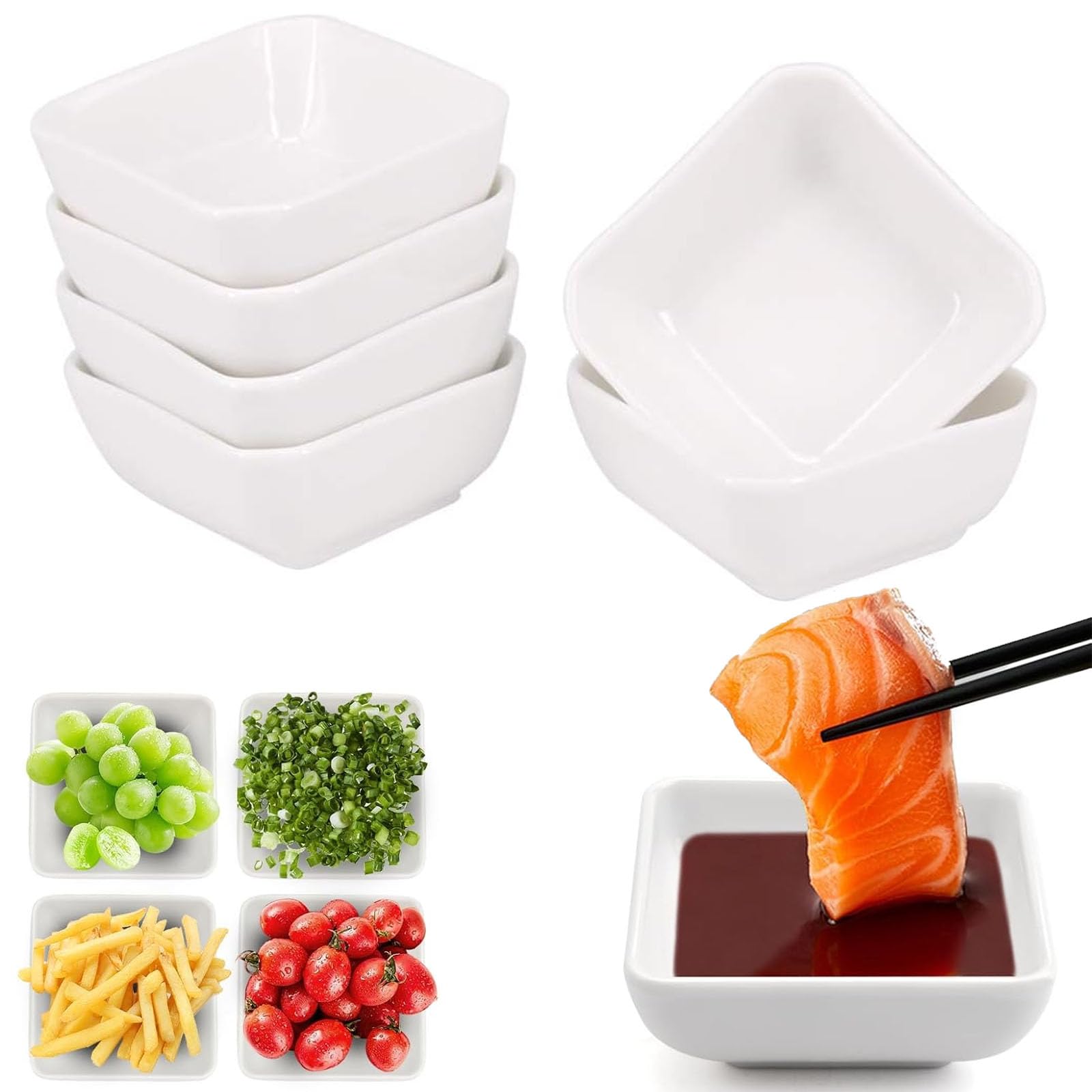 6 Pieces Soy Sauce Dish, 7.3 x 2.7 cm Square Dip Bowls for Sushi Snacks