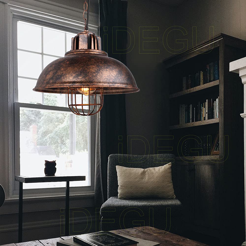 iDEGU - Lampadario a sospensione E27 industriale, diametro 33 cm, nero, lampada a sospensione vintage per soggiorno, cucina, ristorante, caffè e bar (Z, ruggine, 33 cm)