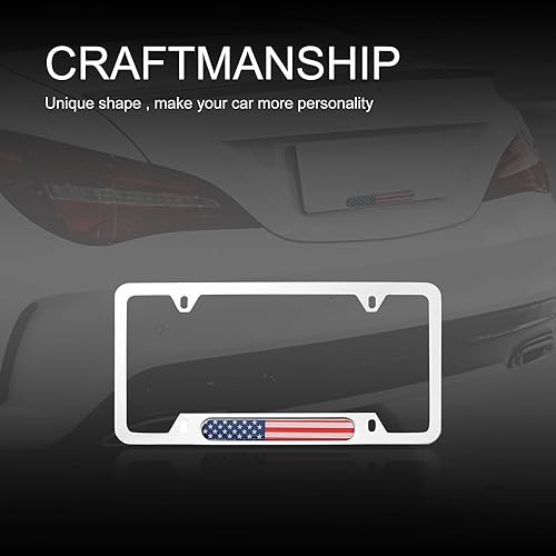 Miniatura 3 de 2 soportes para placa de automóvil de Estados Unidos, diseño de bandera estadounidense de aleación, diseño de ranura de esquina redondeada,