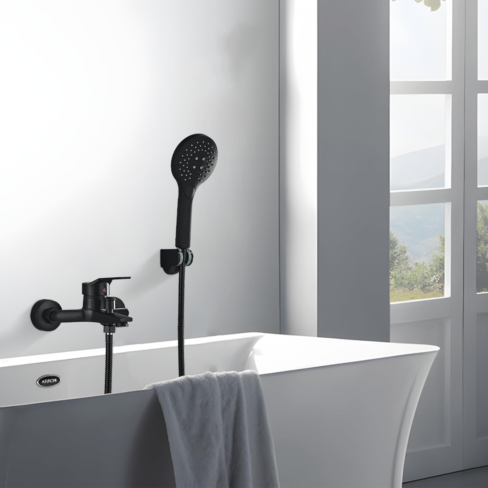 Robinet de baignoire noir pour baignoire, montage mural, mitigeur de baignoire à une main, mitigeur de baignoire